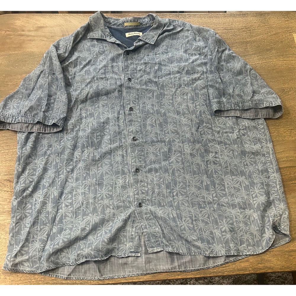 Tommy Bahama Block Party Palms Mens 3X Blue Tencel Hawaiian Camp Shirt BT318536 - Picture 1 of 6